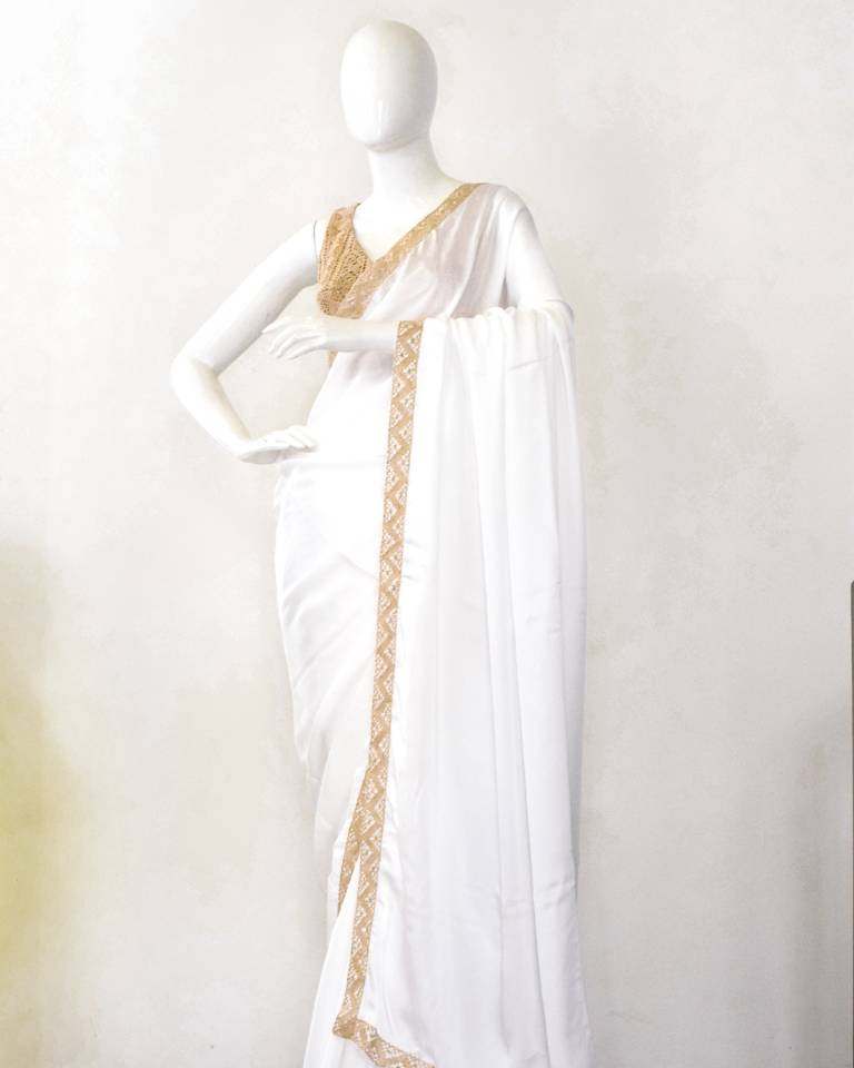 Golden And White Saree – Lady India-hautamhiepplus.vn